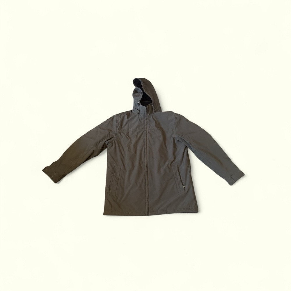Weatherproof Men’s Black Hooded Jacket L Sherpa Lined Softshell Coat Full Zip
